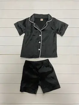 Детска пижама Kid Home Носете ивица ежедневни блузи с дълъг/къс ръкав+панталони черни пижами 2 елемента комплекти Baby Boy Girl пижами