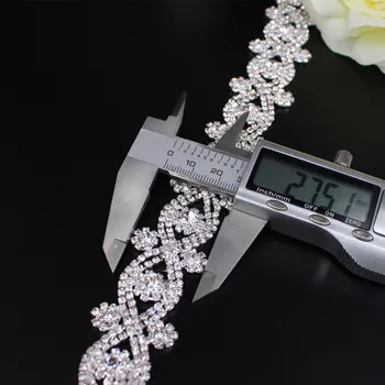 1 ярд сверкающая Сребърна апликация на сватбен колан шиене на сватбена рокля украшение от кристал Crystal верига отрежете лента на колан
