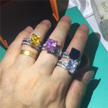 Айфеловата кула 925 сребро пръстен 6ct Лаборатория сапфир и топаз диамант за годежен пръстен ангажимент пръстени за жени, мъже партия бижута
