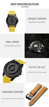 Гореща разпродажба EUTOUR магнитен топката показалеца кварцов часовник с Черна мода Силиконово платно стомана каишка мъжки часовник многоцветен каишка E027