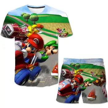 2020 Марио cartoon Baby Момичета и Момчета Детски hot Summer sale полиестерна дрехи с къс ръкав тениска +шорти комплект дрехи 4-14 години