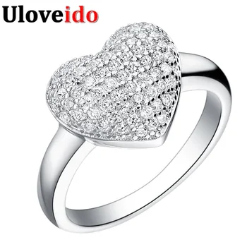 15% отстъпка пръстен сърце бижута микро проправи посребрени халки за жени сватбена украса Acessorios Para Mulher Love Uloveido J070