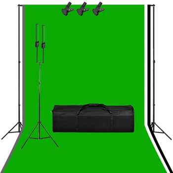 Фотографско студио Kit 120 LED Dimmable Lighting Kit LED Strip 2M light Stand 1.6*3m Chromakey background плат фонова поставка