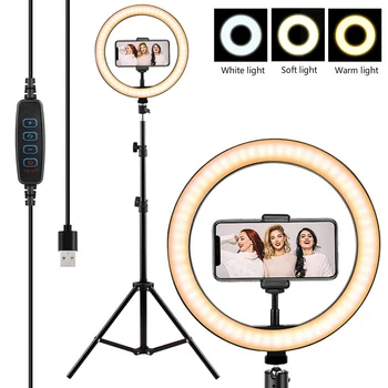 LED Selfie Dimmable Light Ring with Tripod Stand Photography Lighting Profissional Camera Photo Makeup YouTube TikTok Ring Lamp