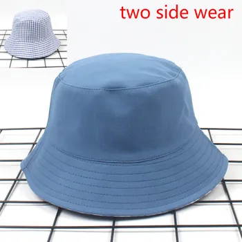 празен обръщане на кофа cap шапка на двете страни да се носят памучни мъжки лято шапка ежедневни дамски карирана шапка на слънцето открит слънцезащитен крем sunhat Панама