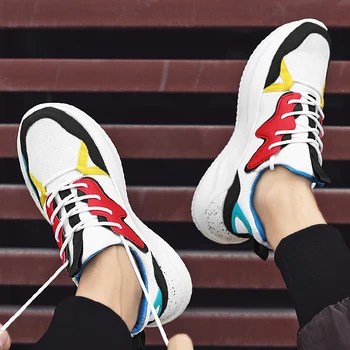 Горещ стил на мъжете леки маратонки личност дишаща бягане, ходене, спортни обувки меки дъното чрез шнурове Ежедневни обувки