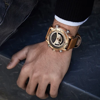 Мъжки Часовник NAVIFORCE Leather водоустойчив кварцов часовник Men Top Brand Luxury Waterproof Хронограф Male Clock relogio masculino