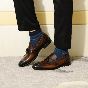 Марка Мъжки Penny Tassel Loafers естествена кожа черен кафяви италианско рокля Ежедневни обувки за мъже Slip-on Wedding Party Мъжки обувки