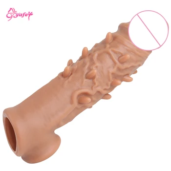 Уголемяване на пениса за многократна употреба презервативи Силиконов пенис ръкав пръстен вибратор Подобрител за Разреждане на интимните стоки секс играчки за двойки