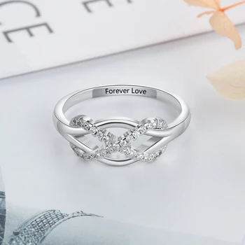 Една безкрайност от любов CZ персонализиран подарък гравирано името на 925 стерлинги сребърни бижута пръстени за жени, годишнина, бижута (JewelOra RI103753)