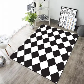 Nordic 3D геометрични черно - бели килими за хола спални килими с модерен декор коридор килим обикновен чай масичка подложки