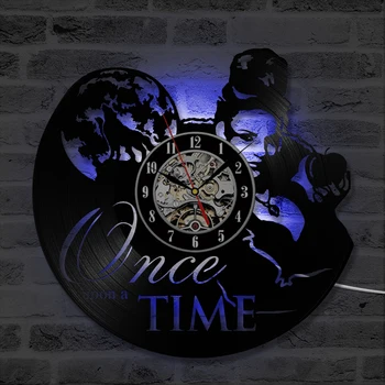 Once Upon A Time Round CD Antique Creative Record Wall Clock Hollow Рибка Wall Clock Собственоръчно Home Decor Hanging LED Часовник