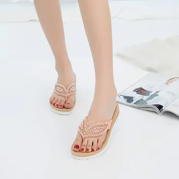 Плажни чехли дамски нова мода перлата листа Дамски ежедневни сандали нескользящие плоски джапанки