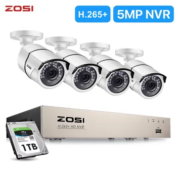 ZOSI 8CH H. 265 NVR 5-МЕГАПИКСЕЛОВА IP Мрежа POE Video Record 1080p 4 броя IR Outdoor ВИДЕОНАБЛЮДЕНИЕ Security Camera System Home video Surveillance kit