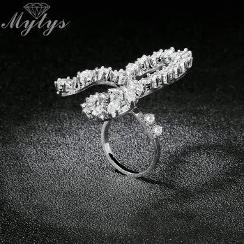 Mytys творчески искрящ кубичен Циркон камък маншети, пръстени регулируема свободна площ пръст бижута за жени цвят на бяло злато R1907