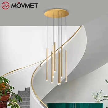 Модерна led полилей осветление за хол трапезария на две нива на въртящата се стълба, регулируем голяма новост подвесная лампа
