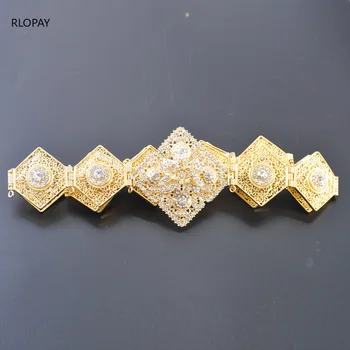 RLOPAY розово злато сватбена рокля на крилото луксозен Кристал колан арабски сватбени диаманти метални колани за възрастни планински кристал колани