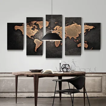 5 бр. изкуството на стената карта на света платно абстрактна живопис с маслени бои изкуство модерен платно за декорация на дома печат върху платно без рамка PR1249