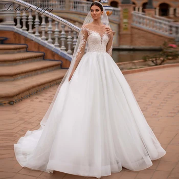 Lceland Мак a-line мъниста тюл сватбени рокли 2020 елегантен дължина на пода с дълги ръкави Vestido de Новия сватбени рокли