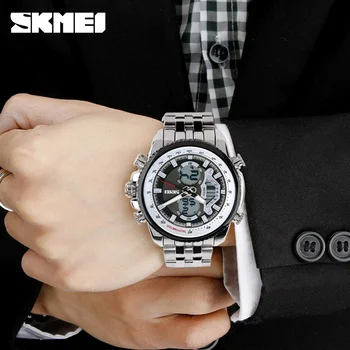 SKMEI Мъжки спортни часовници led аналогово-цифрови ръчен часовник водоустойчив часовник от неръждаема стомана мода ежедневни мъжки военни кварцов часовник