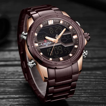 Нов NAVIFORCE мъжки часовници Топ луксозна марка спортни мъжки часовници е от неръждаема стомана водоустойчив Кварцов ръчен часовник дигитален мъжки часовник
