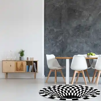 3D печат килим Килим триизмерен черно и бяло стерео визията на кръгла мат хол мат чай маса диван илюзия килим