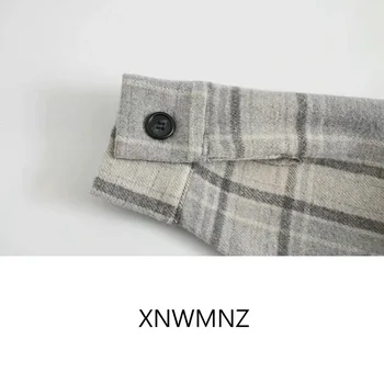 XNWMNZ жени 2021 козметична проверка на извънгабаритни асиметрично сако палто реколта дълги маншети на ръкавите женски джоб яка на горната риза