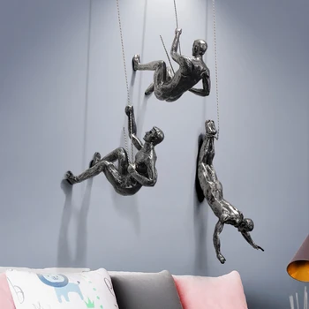 Творчески мъжки 3D скално Катерене смола скулптура на верандата на стената висеше хол фон декорация на стени, мебели занаяти