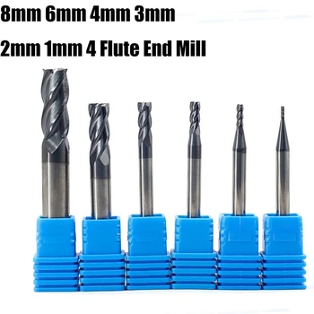 6шт 4 флейта края мелници, определени за стомана квадратна машина от волфрамов CNC спирала ножове диаметър(1 2 3 4 6 8 мм)