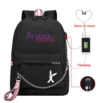 Ариана Гранде печатни ежедневните училищни чанти момичета USB зареждане раница тийнейджъри ежедневно за лаптоп чанта студент смешно Bookbag
