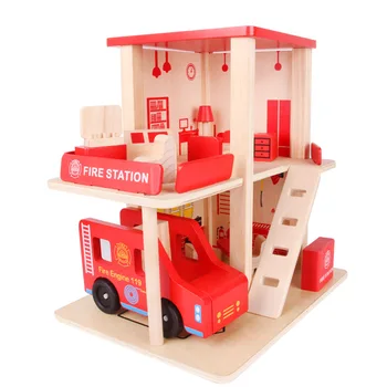 Полицейски пост пожарна станция строителни блокове САМ моделиране на дървени играчки дървени играчки за деца се преструват игра стая украса новост подаръци