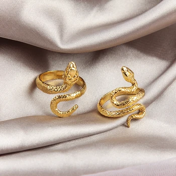 20 бр / лот мода ретро змия пръстен на жените и мъжете пънк змеевидный златен цвят, външен регулируем пръстен тенденция хип-хоп бижута подарък