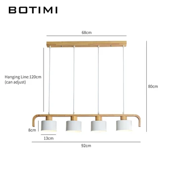 BOTIMI модерни led висящи лампи с метални абажуром за хранене дървена окачена лампа E27 дървена кухненска лампа