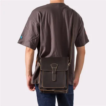 Реколта Мъжки Естествена Кожа Crossbody Чанта Sling Small Vertical Design Normal Shoulder Messenger Bag Ipad A4 За Мъже Ретро 9456