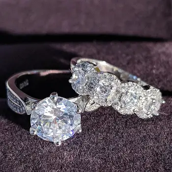 2021 luxury halo 925 sterling silver wedding ring set for women lady anniversary gift jewelry bulk продавам R5130