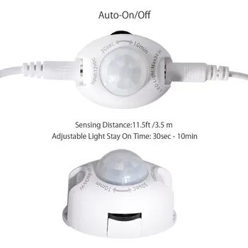 DVOLADOR Двойна LED Strip Motion Sensor Night Light,водоустойчив 2*1.2 M 36LED Motion Activated Bed Light, автоматичен таймер за изключване