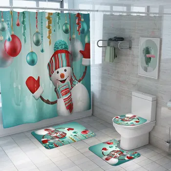 Zeegle Коледа вана завеса непромокаема завеса устойчива на плъзгане баня килим тоалетна покриване на мат абсорбиращи баня килим комплект