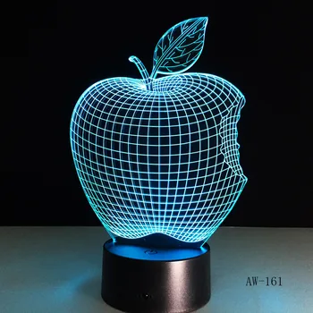 Apple 7 цвята 3D настолна лампа LED Acrylic Vision стерео нощна холограма декор Докосване на ключа на светлината лека нощ подарък за деца AW-161