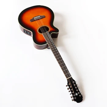 Лявата ръка на 12-струнен дизайн cutway электроакустическая китара 41-инчов червена гланцова народна китара ламиниран смърч дърво с еквалайзер