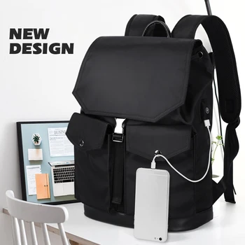 Fenruien прост раница за мъже водоустойчив найлон дишаща раници 15,6-инчов лаптоп, чанта и раница за пътуване с USB зареждане