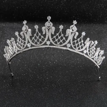 Класически кристали CZ кубичен цирконий сватбени Кралската диадема диадема Короната на жените Абитуриентски аксесоари за коса, бижута CH10252
