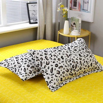 Жълт бяло леопардовый принт домашен завивки, пухени легло комплект калъфка за възглавница с плосък лист Поп Кралицата двойна с две отделни легла 3 / 4 бр.