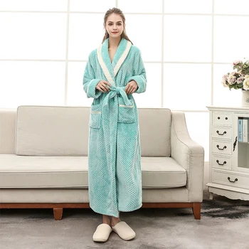 Жена топъл халат зимата на топло кимоно сгущает хавлиени пижама дълъг халат плюс размер мек халат и домашни дрехи Дамски