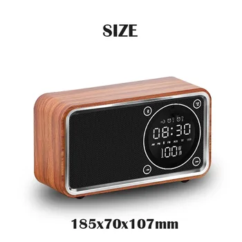 Led digital alarm clock Bluetooth високоговорител музикален плейър Настолни часовници FM радио повторение дървени Настолни часовници електронни безжични