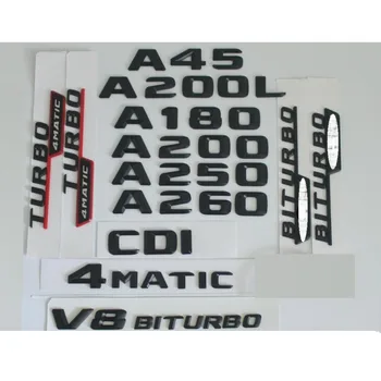 3D матово черно багажника букви икона емблема емблема икони стикер за Mercedes Benz W176 A45 A200 A250 A180 V8 BITURBO 4MATIC AMG