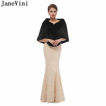 JaneVini 2020 жълта изкуствена кожа тайна зимата на топло черна вечерна рокля за абитуриентски бал изкуствена кожа сватбена шал тайна яке болеро mariage наметало