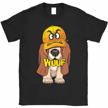 Басет Куче Кученце Носят Сердитое Лицето Капачка На Вътъка Мъжки Блузи Чай Тениска Harajuku Хип-Хоп Тениска