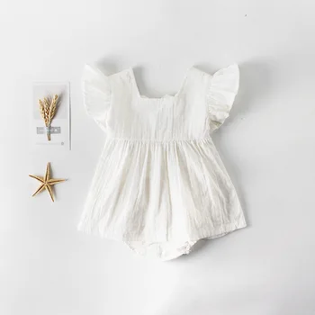 2019 лято чист памук летящ ръкав плътен цвят боди за новородени бебета baby girls ежедневни блузи без ръкави дрехи рокля