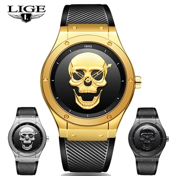 LIGE 2020 нов стил на пристигане пиратски череп кварцов мъжки часовник военен Силикон марка спортни часовници мъжки водоустойчив Relogio Masculino
