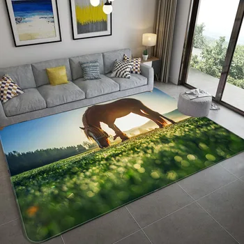 Mordern Parlor Horse Area Rugs фланелевый противоскользящий подложка за спалня нощни подложка за пода голям хол 3D килими за дома, декоративни